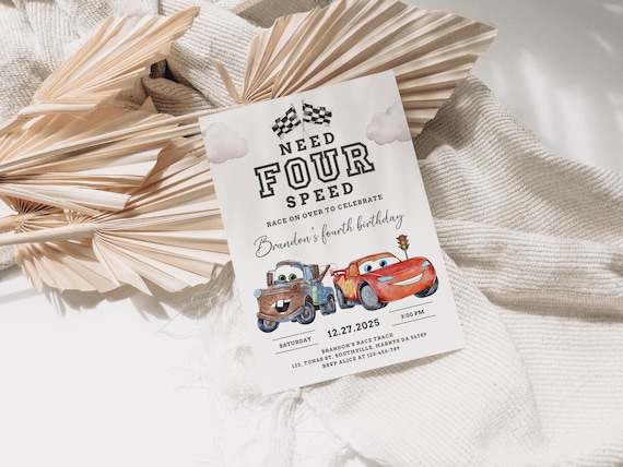 Cars Birthday Invitation Need Four Speed editable template 4th birthday party Printable Canva instant download, B672