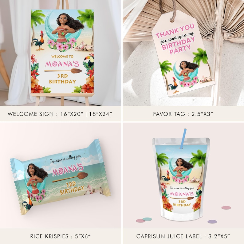 Moana Themed Party Bundle, Editable Party Bundle, Personalized Birthday Printables Party Package Party Kit DIGITAL FILE ONLY, Template, B005