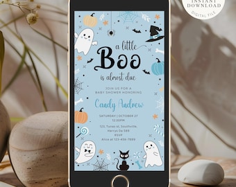 Zaproszenie na baby shower z motywem ducha, zaproszenie na Halloween, edytowalny szablon (cyfrowy)