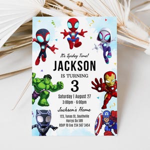 Spidey Einladung Spidey und seine erstaunliche Freunde-Geburtstags-Party einladen Superheld einladen bearbeitbare Vorlage Sofort-Download Digital, B288