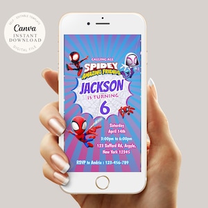 Spidey Birthday Invitation | Superhero Birthday Evite | Spidey and his Amazing Friends Birthday Party Invite | Customizable Canva, B026