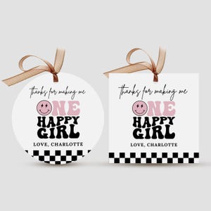 EDITABLE One Happy Dude Girl First Birthday favor tags template I Smiley Face Emoji thank you tag I Smiley Gift tag I Instant Download, B410