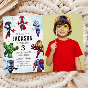 Photo Invitation Spidey and his Amazing Friends Birthday Party Invite Spidey Birthday Invite Web Editable Template Instant Download Canva