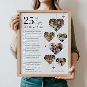 25 motivi per cui ti amiamo Poster con modello di immagini, regalo di compleanno per il 25° compleanno stampabile per lui o per lei, decorazioni personalizzate per il 25° compleanno