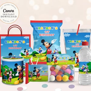 Mickey Party Bundle, Editable printable Party Favors Club house Personalized Birthday Printable Party Package Party Kit DIGITAL FILE B630