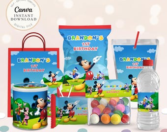 Mickey Mouse Birthday Party Bundle, Editable Favor Tags (Digital File)