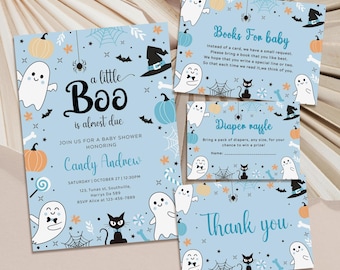 Blue Halloween Ghost Baby Shower Invitation Bundle (Digital Download)
