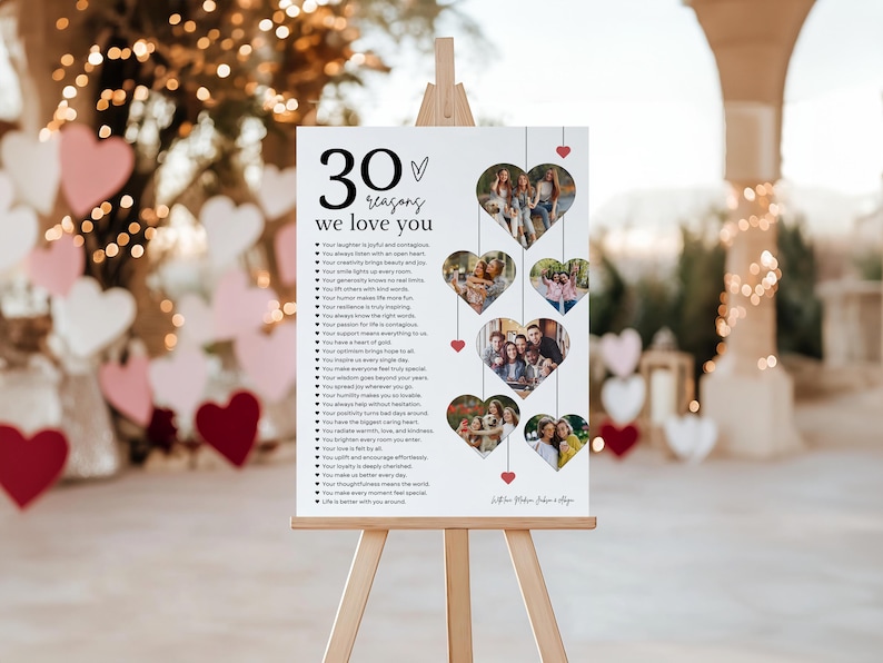 30 Reasons We Love You Poster With Pictures Template, Printable 30th Birthday Gift for Him or Her Editable, Personalized 30th Birthday Decor