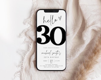 Editable 30th Birthday Invitation, Modern Evite (Digital Download)