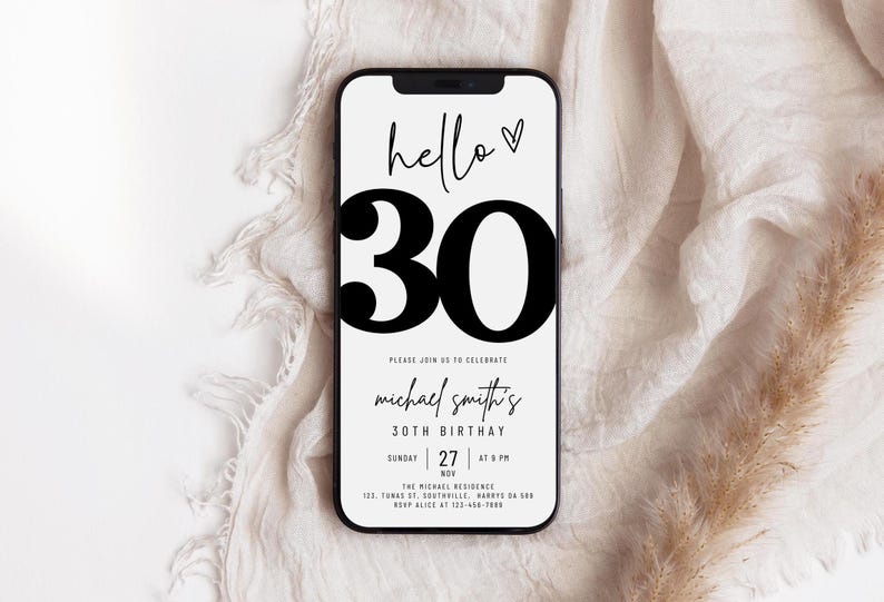 Editable 30th Birthday Invitation, 30th E-Invite, 30th Birthday Evite, 30th Party Invitation, Digital 30th Invitation, Digital Invitation