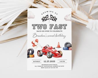Two Fast Race Car 2nd Birthday Invitation, Vintage Racing (Digital Download)