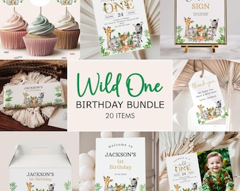 Wild One Safari 1st Birthday Party Bundle (Instant Download)