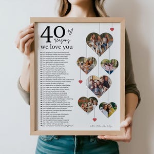 Modèle d'affiche 40 raisons pour lesquelles nous t'aimons avec photos, cadeau imprimable pour 40e anniversaire pour lui ou pour elle, décoration modifiable et personnalisée pour 40e anniversaire