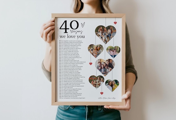 40 Reasons We Love You Poster, Personalized Birthday Gift, Photo Collage (Printable Template)
