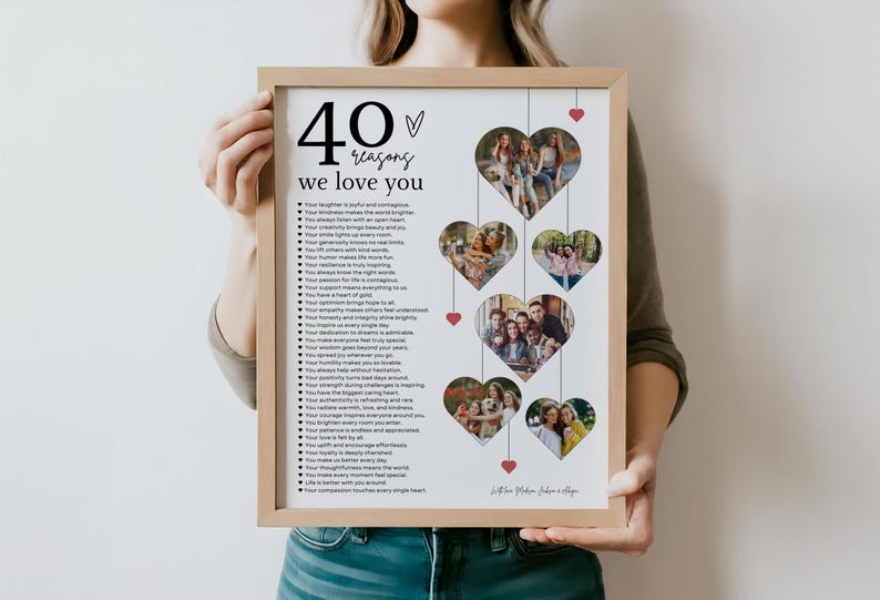 40 Reasons We Love You Poster With Pictures Template, Printable 40th Birthday Gift for Him or Her Editable, Personalized 40th Birthday Decor