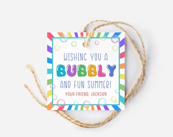 Etiquetas de burbujas para el final de la escuela, etiquetas de burbujas para regalos de vacaciones de verano, etiquetas de burbujas con divertidas etiquetas imprimibles y editables para descargar, EOS163