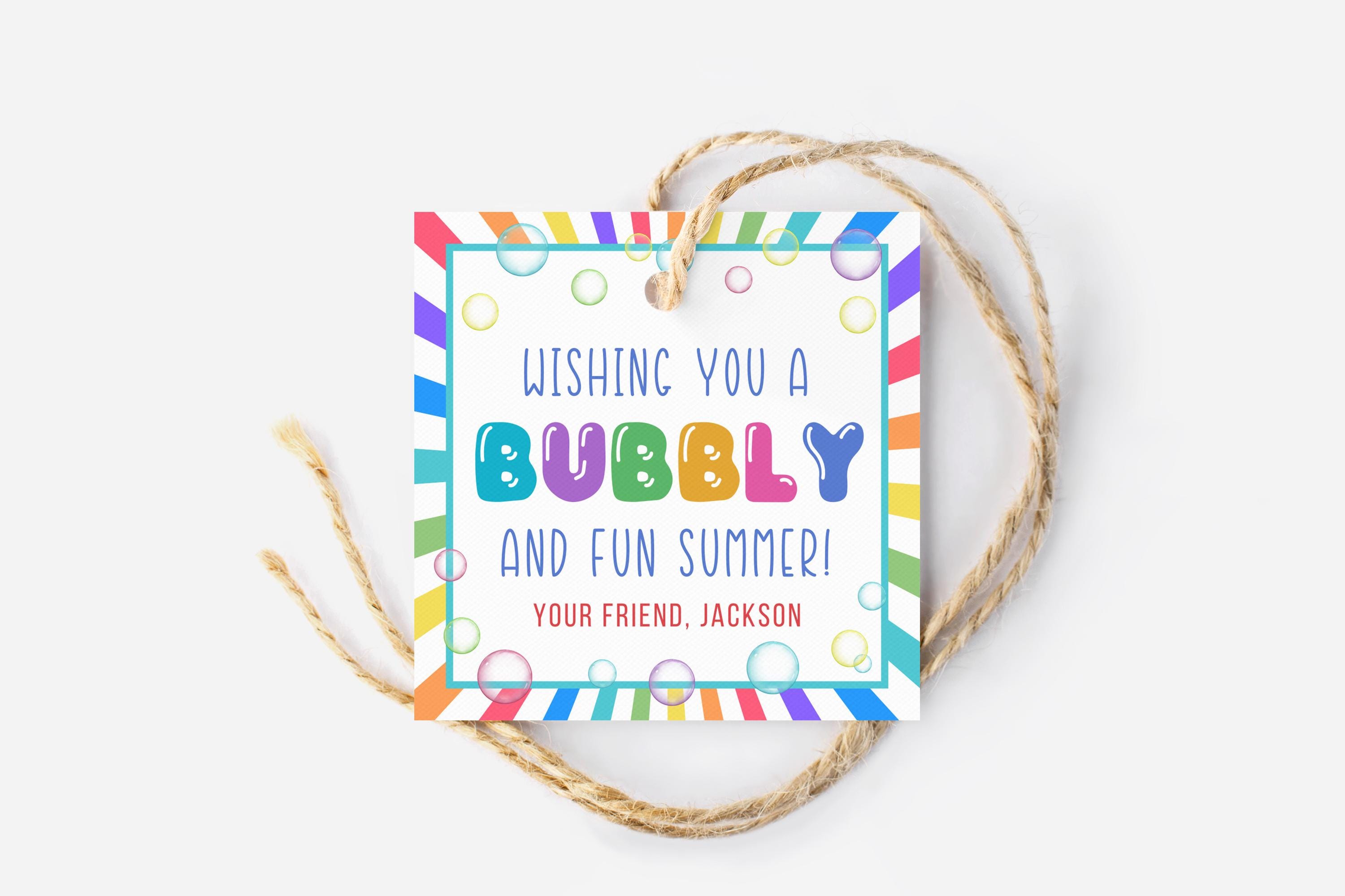 End of School Bubble Tags Summer Vacation Bubble Favor Tag Classmate Gifts Label Bubbles with Fun Printable Editable Download, EOS163