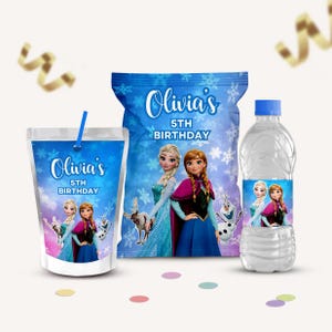 Frozen Party Favors Template, Frozen Treats Template, Frozen Chip Bag, Water Bottle, Caprisun Labels, Party Decorations, Elsa Printable B068