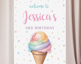Bearbeitbares Eis Geburtstag Willkommensschild, Streusel Party Poster (Digitaler Download)