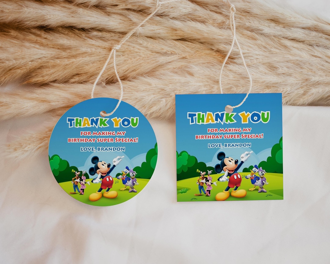 Editable Mickey Mouse Birthday Thank You Tags (digital Download) - Etsy