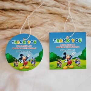 Editable Mickey Birthday Thank You Tags Boy First Birthday Invite Club House Birthday Theme Mickey Mouse Birthday Boy Party Favor Tags, B151