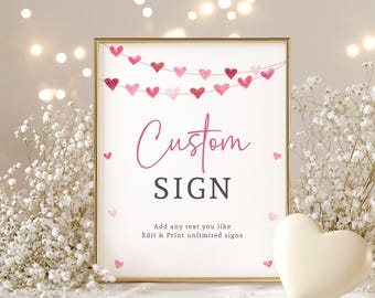 Custom Pink Hearts Shower Sign, Editable Text (Digital Download)
