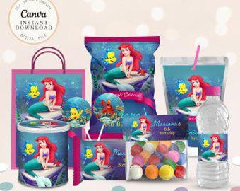 Ariel Birthday Party Decor Bundle, Under The Sea Theme (Digital Download)