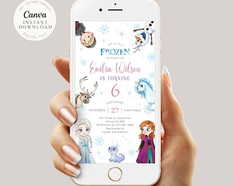 Editable Mobile Frozen Birthday Invitation Template, Elsa Party Invitations, Digital Kids Party Invite, Instant Download, Evite, Phone, B660
