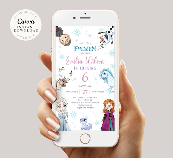 Editable Mobile Frozen Birthday Invitation Template, Elsa Party Invitations, Digital Kids Party Invite, Instant Download, Evite, Phone, B660