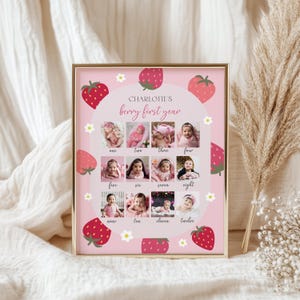 Berry First Year Photo Sign Monthly Photo Sign Berry First Birthday Decor Strawberry Birthday Party Sign Monthly Picture Poster 1st Birthday