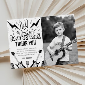 Modèle de carte de remerciement Rock Star avec photo, thème rock and roll, mot d'anniversaire avec photo, One Rocks, modèle modifiable, imprimable, B394