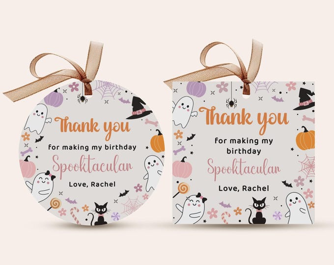 Editable Halloween Birthday Thank You Favor Tags Costume Party Girl ...