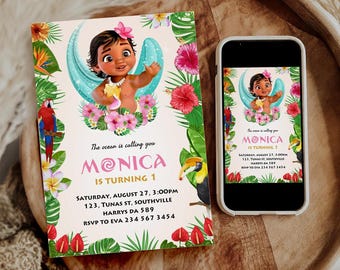Editable Baby Moana Birthday Invitation | Tropical Party (Digital Download)