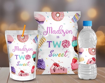 Two Sweet Birthday Party Kit, Donut, Candy Printables (Digital Download)