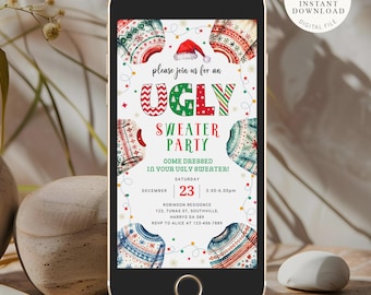 Ugly Sweater Christmas Party Invitation, Phone Evite (Digital Download)