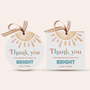 Editable Sun Baby Shower Favor Tags Sun Birthday Thank You Tag Boho Sunshine Birthday Favor Sticker Label Printable, First trip, B286
