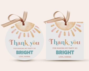 Editable Sun Baby Shower Favor Tags, Sunshine Birthday, Thank You Sticker (Digital Download)