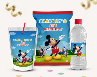 Paquete de artículos para fiesta de cumpleaños de Mickey Mouse Clubhouse, etiquetas editables (descarga digital)
