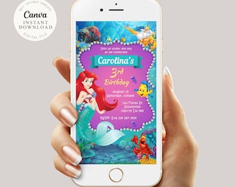 Little Mermaid Birthday Invitation, Princess Ariel Mobile e-Invite (Digital Download)