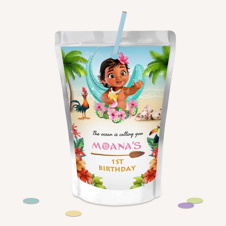Baby Moana Party Supplies Printable, Chip bag, Water bottle, Juice pouch, Moana Birthday Decoration, Personalized Princess Party Favors B004