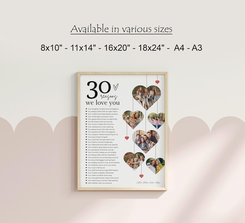 30 Reasons We Love You Poster With Pictures Template, Printable 30th Birthday Gift for Him or Her Editable, Personalized 30th Birthday Decor