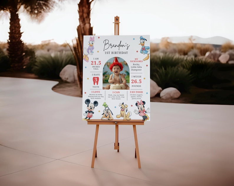 Mickey Mouse and Friends  First Milestone Poster | Happiest Birthday on Earth | First Year Milestones | Birthday Milestone | Photo Milestone