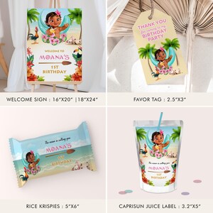 Labels For Moana Party Pack, water bottle, chip, candy bars, juice labels, thank you tags, Pringles,bags. DIGITAL TEMPLATE, Canva, B004
