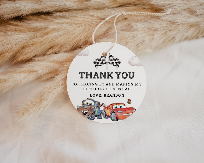 Cars Birthday Favor Tag Boy Lighting McQueen Race Car Party Thank You Tags Gift Tags Party Decoration Printable Editable Template, B622