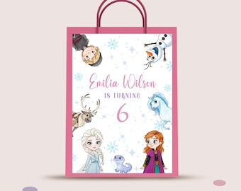 Editable Frozen Birthday Gift Bag Labels, Elsa Theme (Instant Download)