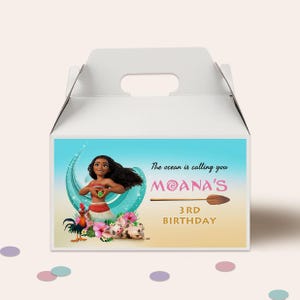 Moana Birthday Gable Box Labels Any age, Treat Box Label, Princess Moana Gift Box Label, Printable Favor Box Label, Editable, Canva, B005