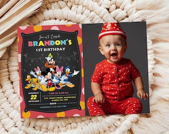 Mickey Mouse First Birthday Invitation Photo Picture Boy Mickey 1st ...