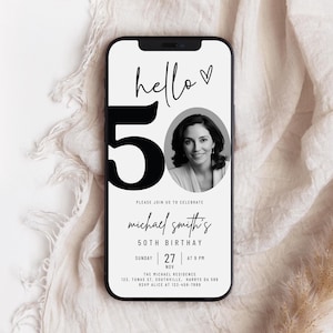 50th Birthday Invite, Look Who&#39;s 50, 50th Party Invitation with Photo, 50th Invitation, Hello fifty Birthday, fiftieth Invite for Man Woman