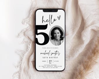 50th Birthday Invitation, Photo, Milestone Party (Digital Download)