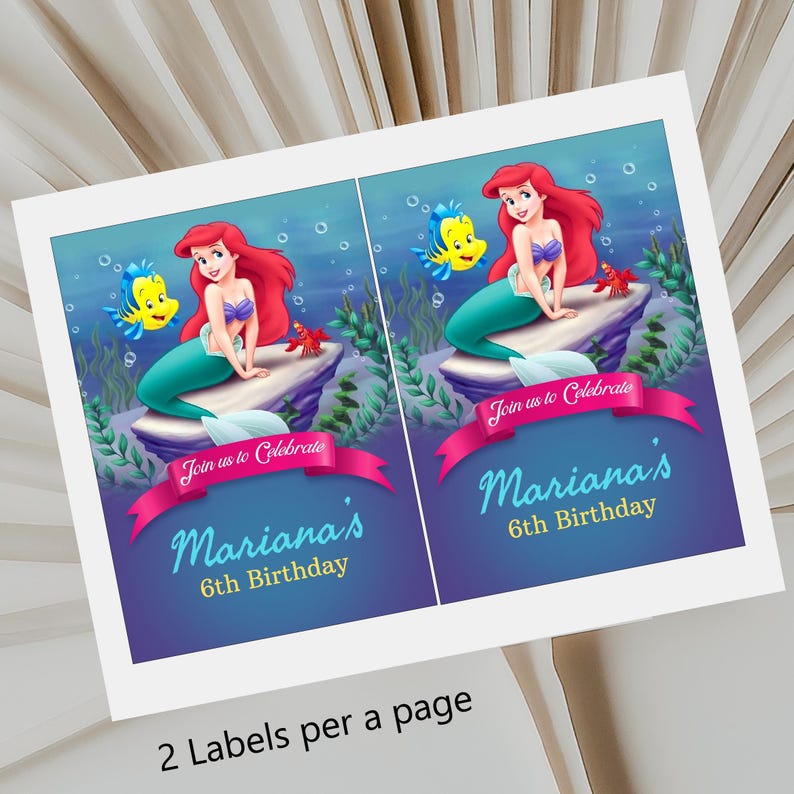 Editable Little mermaid Gift Bag Tags, Little memaid treat Bags, mermaid Snack Bags, Theme Party Favor Bags EDITABLE DIGITAL FILE, B146